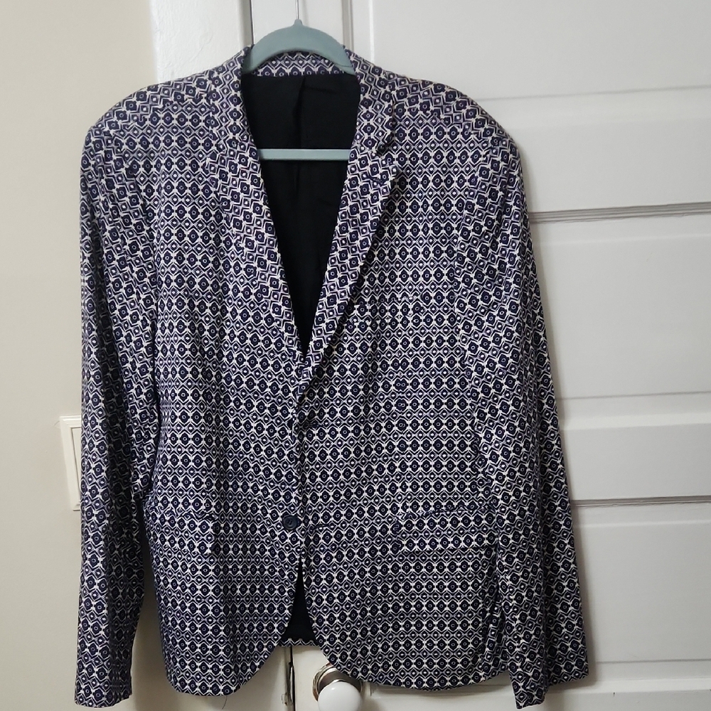 Topman Geometric Blazer - Blue and White